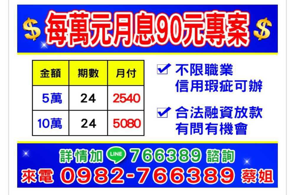 一萬月息90元專案開始了,有問有機會,歡迎來電諮詢